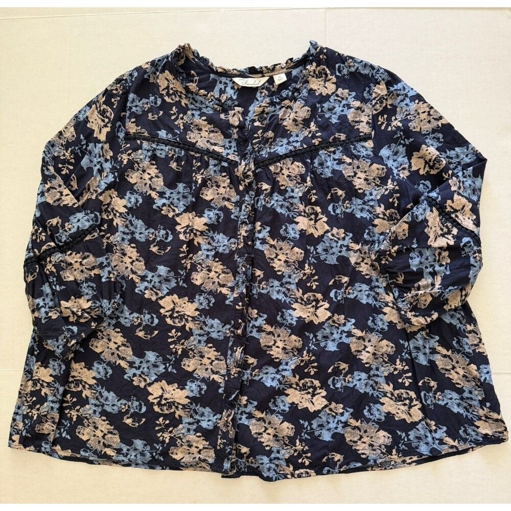 Cafe Marrakesh Women's 3XL Blue Floral Peasant Ruffle Top Cottage Core Romantic